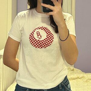 Red gingham eightball patchwork shirt